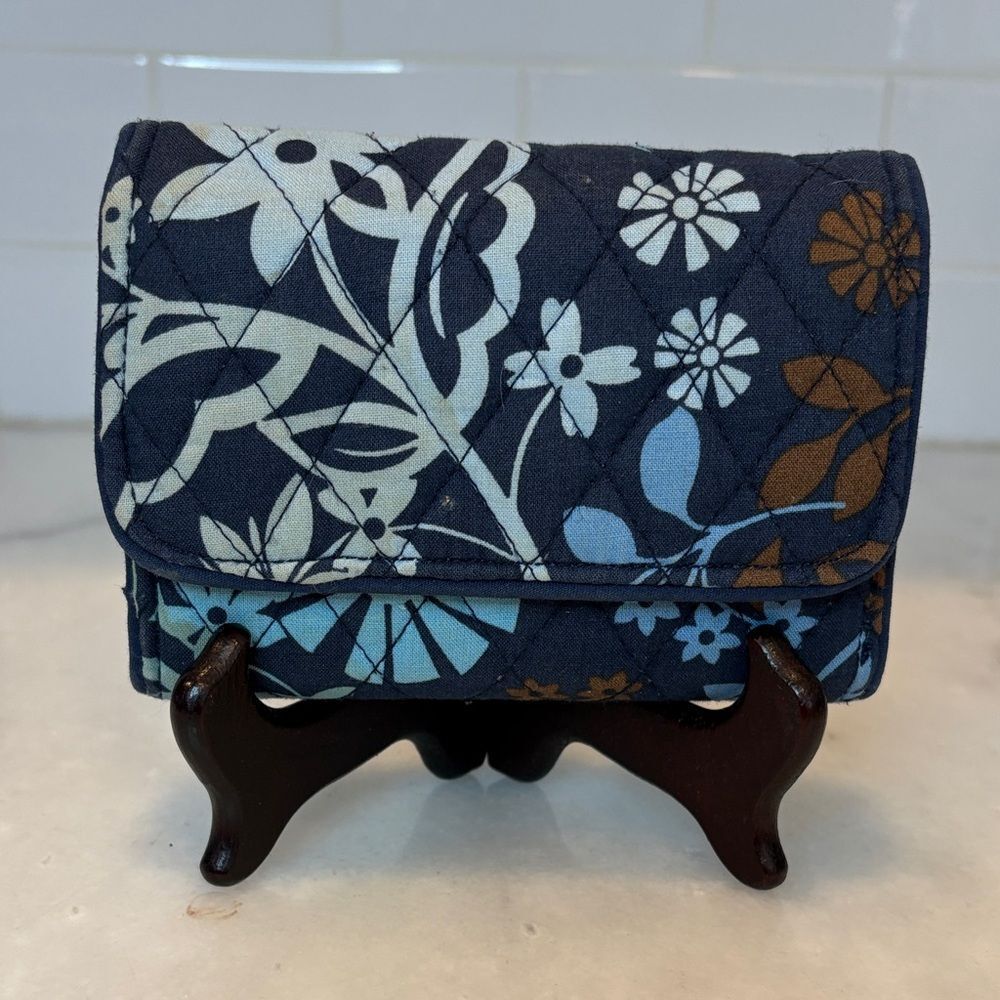 Vera Bradley Trifold Wallet "Java Floral" Blue Brown OS Quilted Cotton Purse